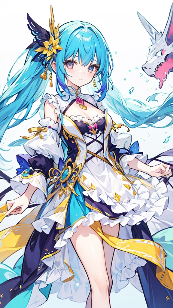 fantasy world girl with colorful hair, accessories, detailed clothes