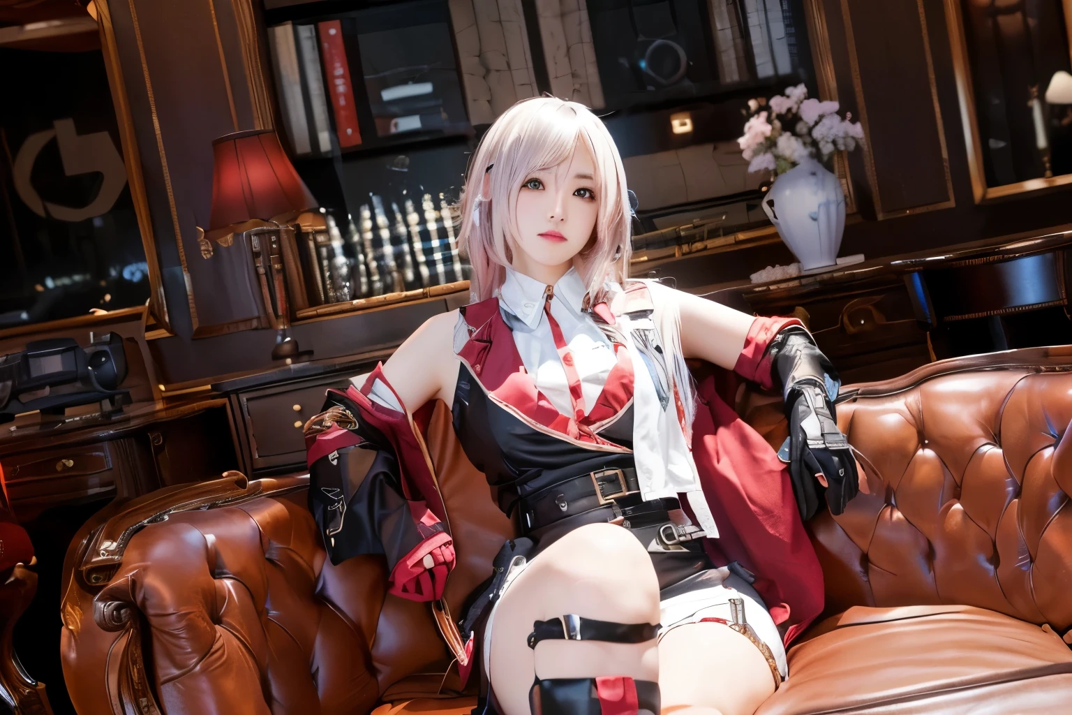 there is a woman sitting on a couch with a cup of coffee, anime girl cosplay, cosplay photo, cosplay, anime cosplay, from final fantasy xiii, ayaka cosplay, taken with canon eos 5 d mark iv, captured on canon eos r 6, 2b, 2 b, taken with canon 8 0 d, taken with canon eos 5 d