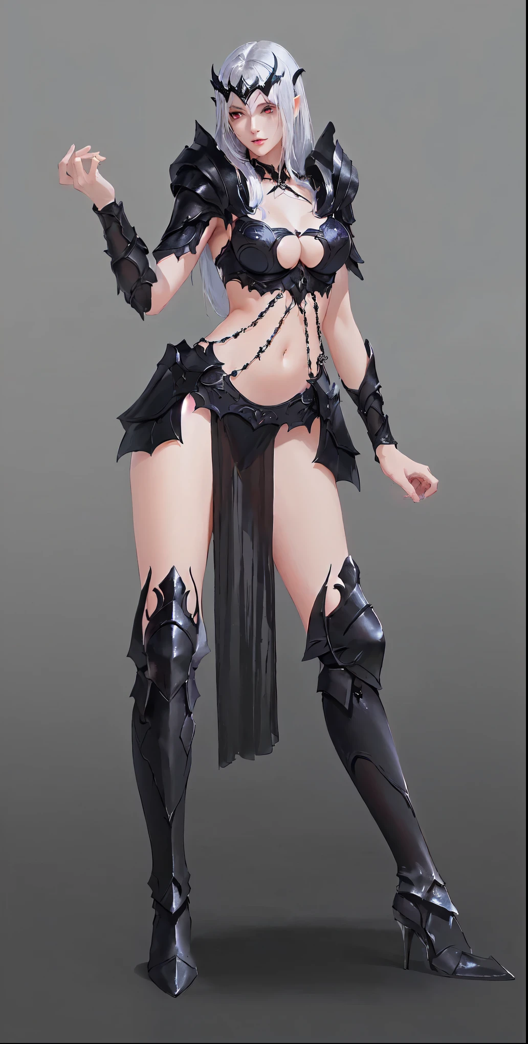 A man in costume、Close-up of woman holding sword, Dark witch full body pose, Light black armor, Dark Witch Panorama, Dark Elves princess, Fantasy Costume, Whole body concept, Dark Demon Dancer, Trendin on artstation, Dark Witch Character, detailed Whole body concept, Dark Elves, Dark Elves maiden, dark fantasy character design