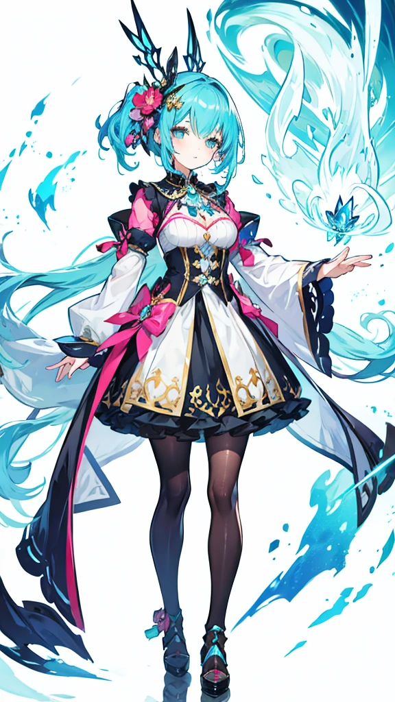 fantasy world girl with colorful hair, accessories, detailed clothes, pantyhose