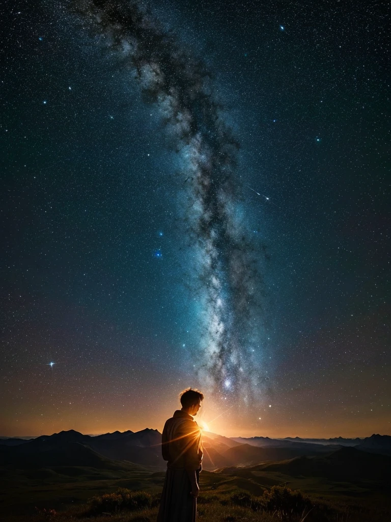 A mysterious human celestial body in the middle of the universe, A fantastic atmosphere, Auric