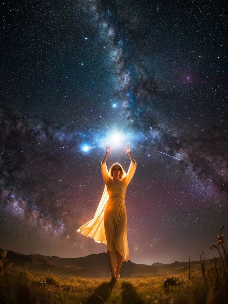 A mysterious human celestial body in the middle of the universe, A fantastic atmosphere, Auric
