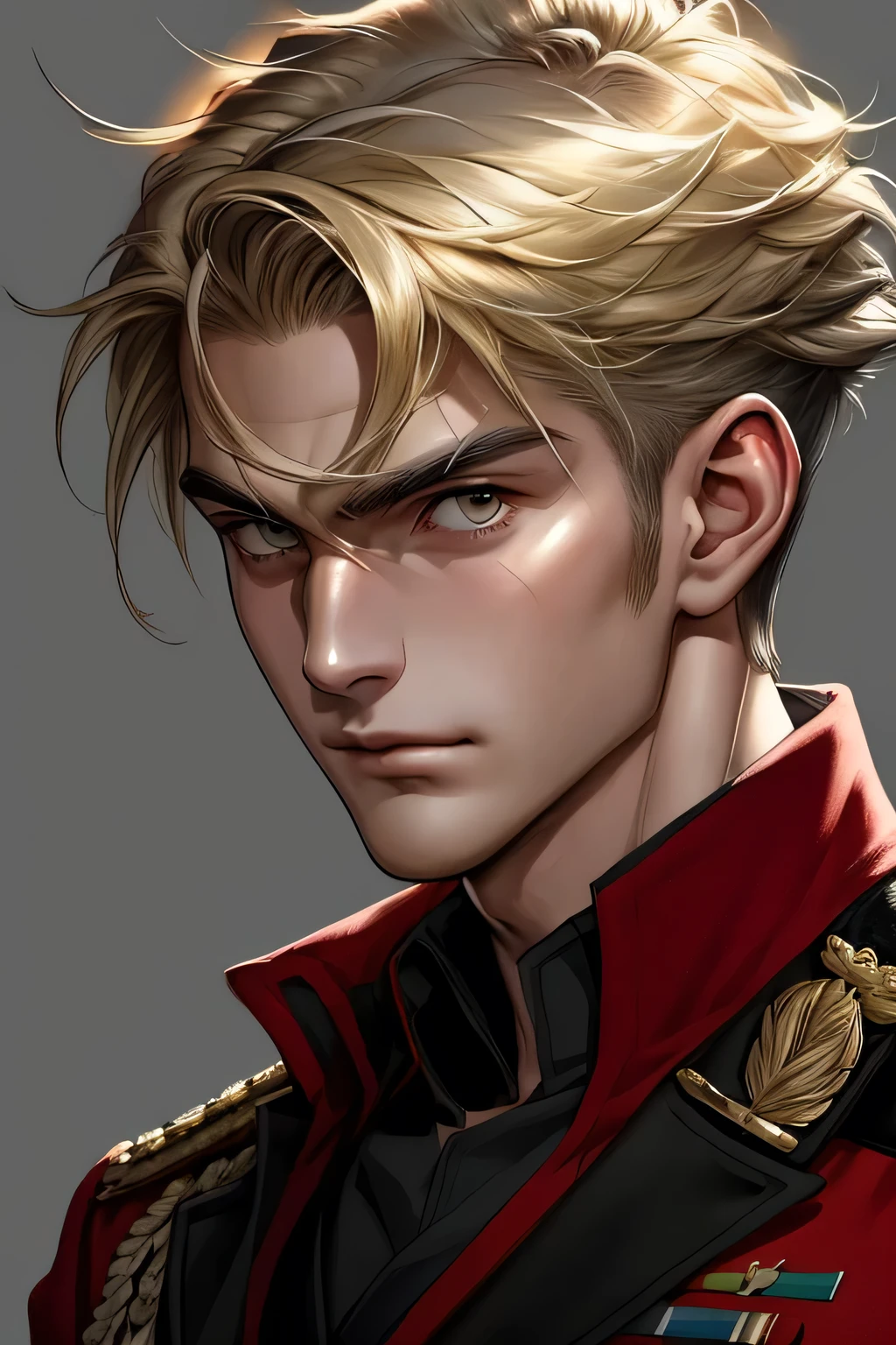 (masterpiece, Highest quality, Very detailed, Best Shadow), (Detailed Background,) SF Liberator Captain Blonde Young Strong Confident Healthy Strong Military Uniform Male､（Face close-up）