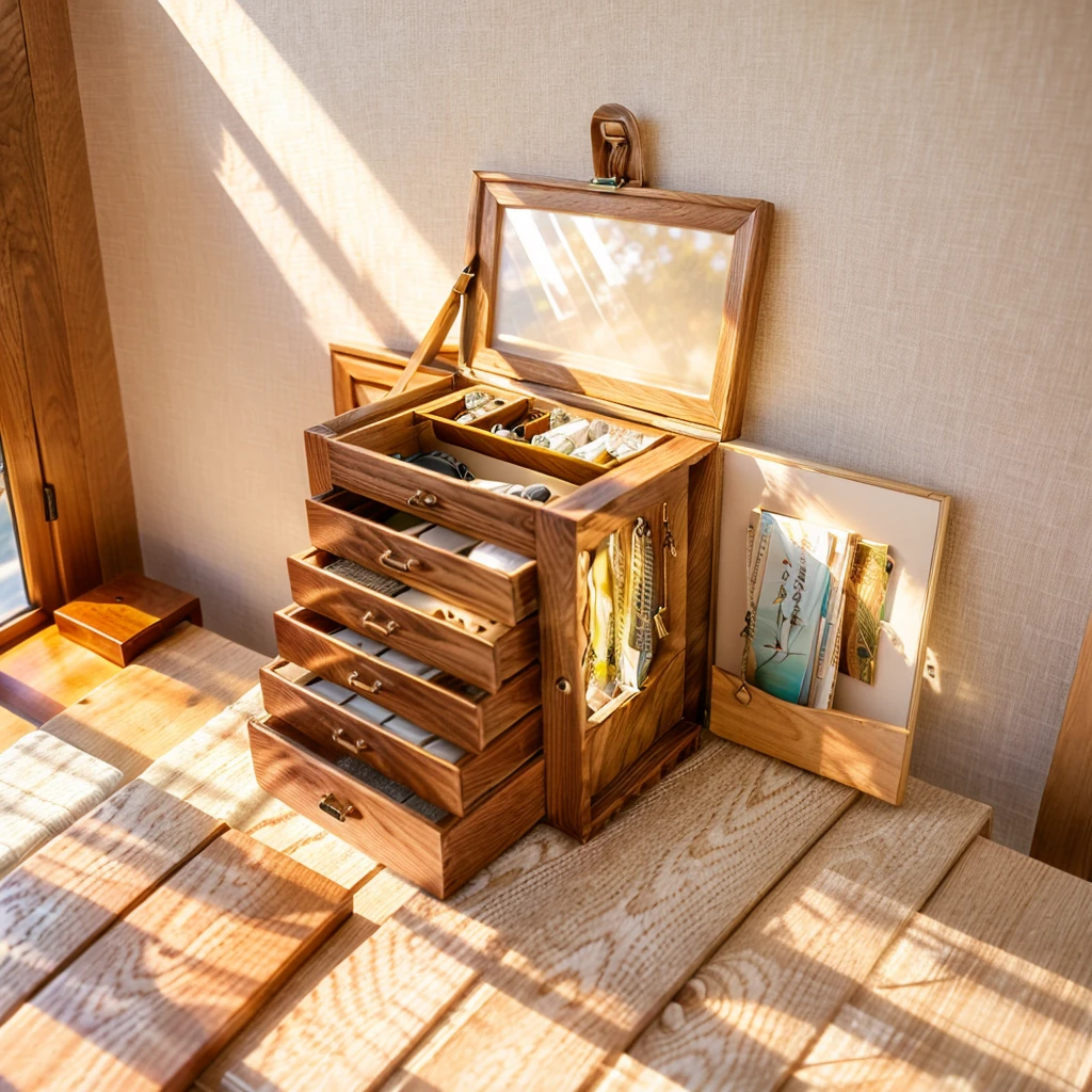 In this cozy room,A ray of sunlight shone through the half-drawn curtains on the table,Let the wood grain on the watch storage box shine with a faint luster。There was a calm and peaceful atmosphere in the air around them。There are several still lifes hanging on the walls of the room,It adds a touch of elegance to the space。And on the other side of the room,The half-open window lets in the breeze,The pages on the small desk by the window turned in the wind,This quiet scene gives a sense of tranquility and comfort。