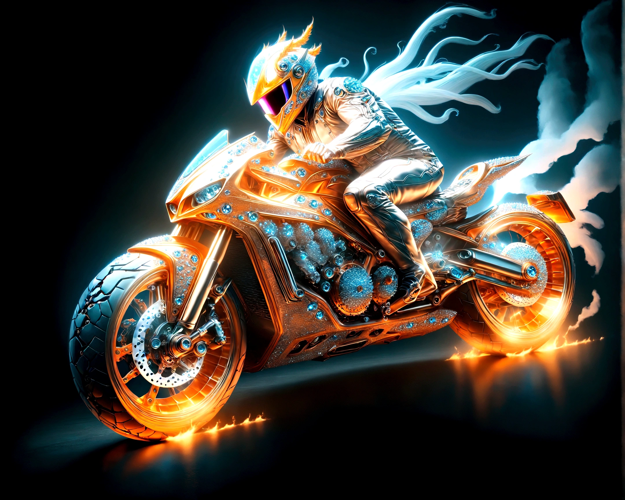 arafed image of a man riding a motorcycle with a glowing helmet, motorcycle concept art, 3d high octane render, ghost rider, riding a futuristic motorcycle, airbrush digital art, amazing digital art, high octane render, daniel maidman octane rendering, motorcycle, incredible digital art, motorbiker, cycles4d render, inspired by Mike Winkelmann, motorcycles