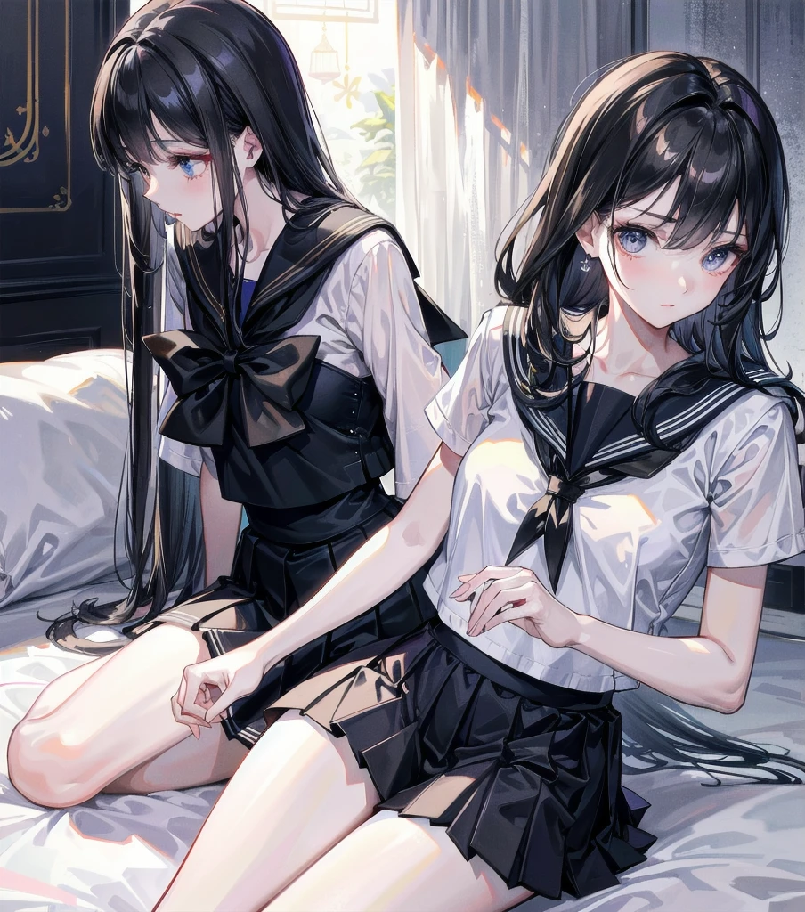 absurdres, RAW photo, extremely delicate and beautiful, masterpiece, Best Quality, ultra high resolution, 32k, hyperrealistic, ultra-detailed, perfect anatomy, super Detailed skin, perfect figure, Japanese woman, late 20s, very Slim body, narrow waist, very small head, handsome detailed woman, very detailed eyes and face, realistic face proportions, Stunning detailed eyes, Realistic beautiful face, very small face, Realistic small beautiful eyes, tearful mole, earring, beautiful and very thin legs, beautiful and very thin thighs, very huge round breasts, medium hair, black hair, full body shot, ((school_uniform)),