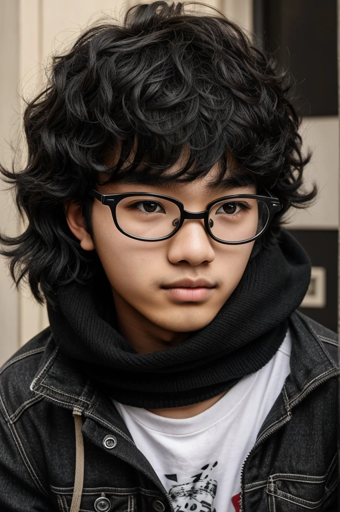 *********** boy, fluffy hair in black color, lower lip and nose piercing, with glasses, fair complexion and slightly adorable appearance 