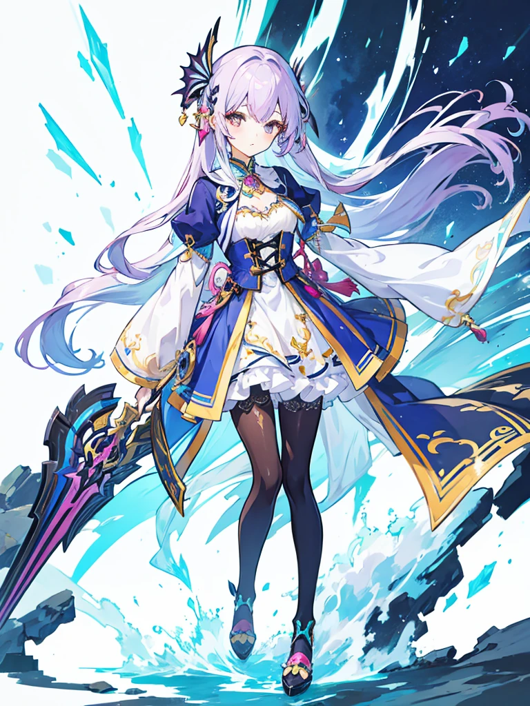 fantasy world girl with colorful hair, accessories, detailed clothes, pantyhose 