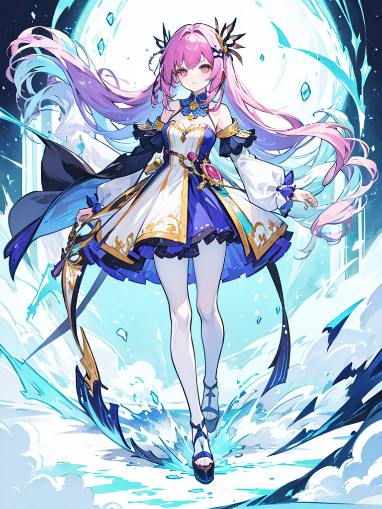 fantasy world girl with colorful hair, accessories, detailed clothes, pantyhose