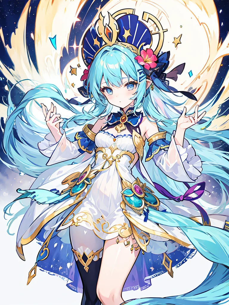 fantasy world girl with colorful hair, accessories, detailed clothes, pantyhose 