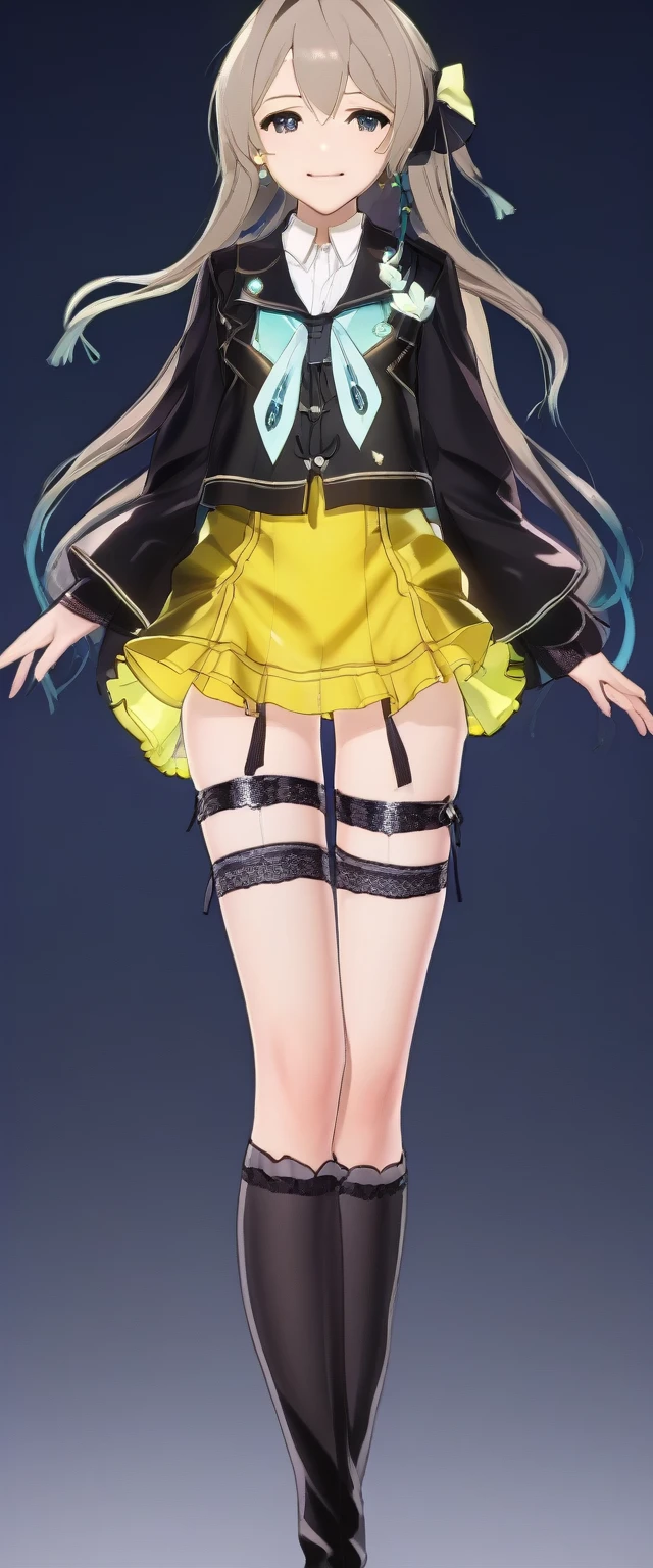 firefly \(honkai: star rail\), black thighhighs, hairband, gradient skirt, hair ornament, blouse, frilled collar, frilled boots, cropped jacket, yellow neckerchief,Mature content,masterpiece, best quality, 1girl, hairband, jewelry, bare shoulders, looking at viewer, blush, gloves, smile, collarbone, elbow gloves, necklace, long hair, earrings, solo focus, thighs, thighhighs ,sexy pose,brainwashed,sexual,sexy,crazy smile,corruption,hypnosis,Illustration,wet,liquid,(Satou Kuuki),huge clear eyes, clear and clean background,