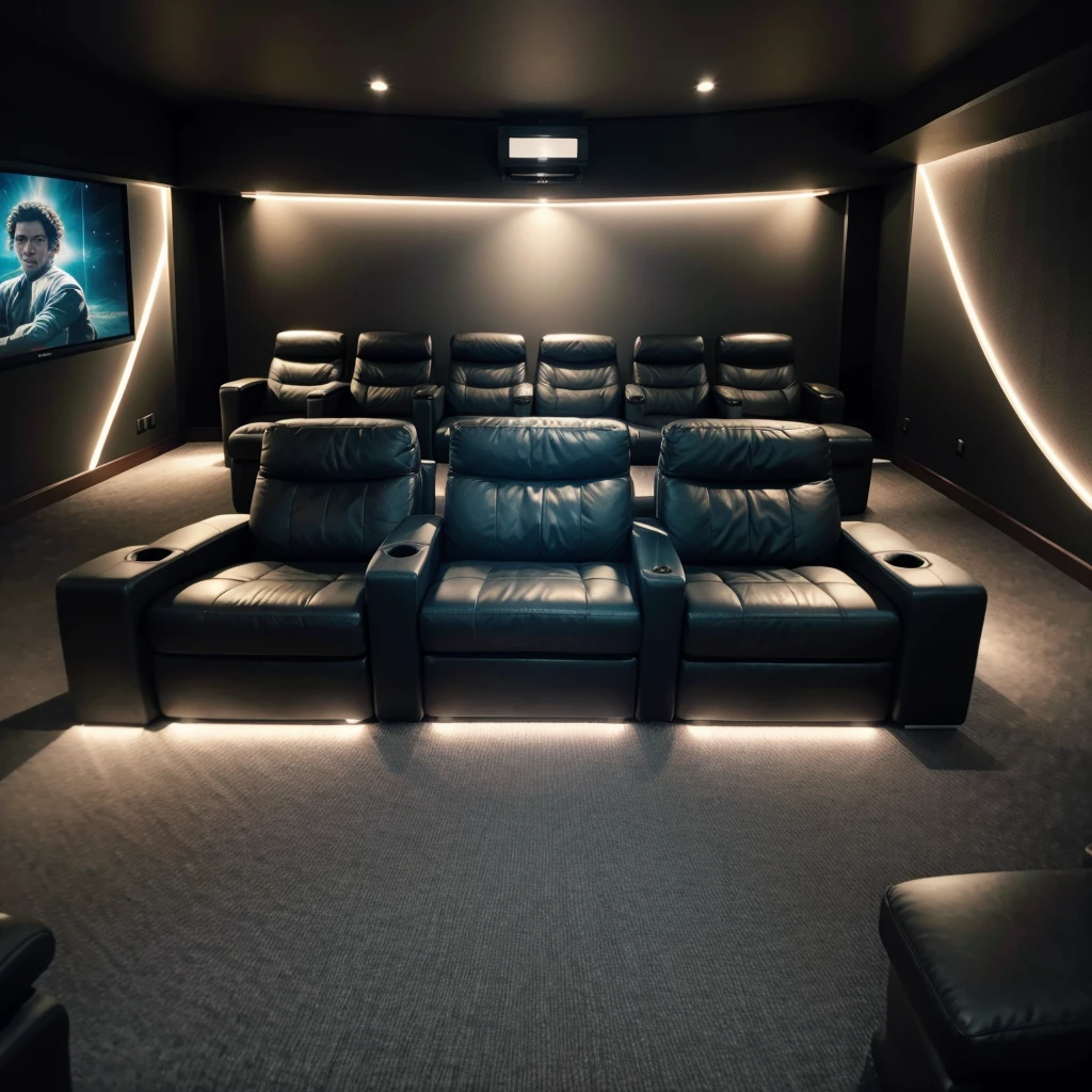image of a cinema with decoration of a dungeon with skulls and skeletons