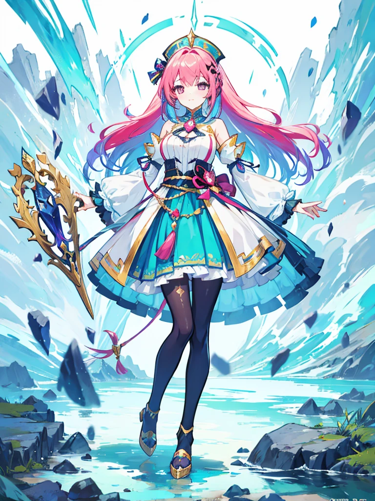 fantasy world girl with colorful hair, accessories, detailed clothes, pantyhose