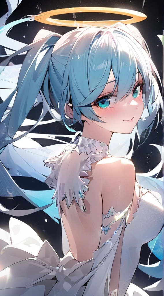 Miku Hatsune, liquid ink captures the essence of wind, caught in a swirl of dots, tracing multiple random spectrums of color, 4K concept art, extreme detail, wheels within wheels, glowing canvas, idol costume, dynamic, clear gloss focus, light blue hair, pink at the tips, wheels within wheels detail creating perfect female face, gorgeous, top quality, masterpiece