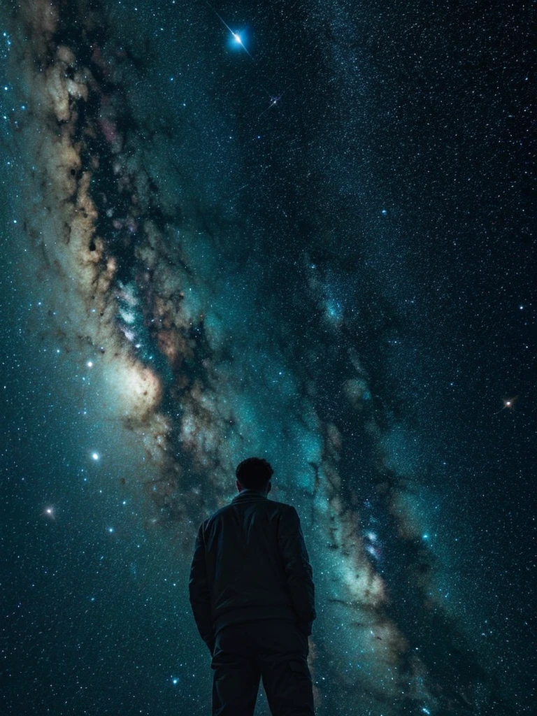 Mysterious man in the middle of space looking straight ahead,Humans can&#39;t see clearly,A fantastic atmosphere, Auric