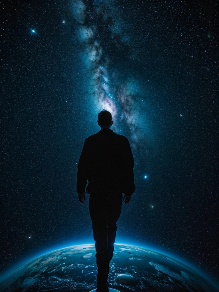 Mysterious man in the middle of space looking straight ahead,Humans can&#39;t see clearly,A fantastic atmosphere, Auric