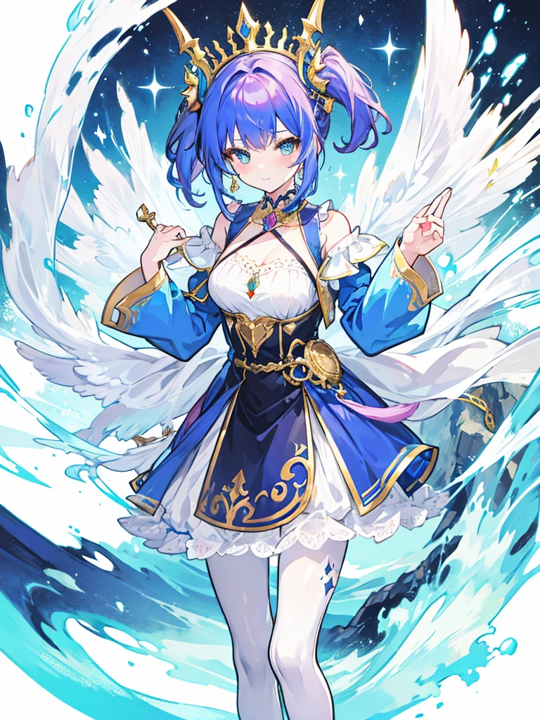 fantasy world girl with colorful hair, accessories, detailed clothes, pantyhose