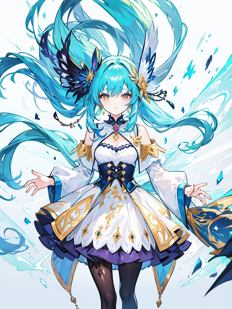 fantasy world girl with colorful hair, accessories, detailed clothes, pantyhose