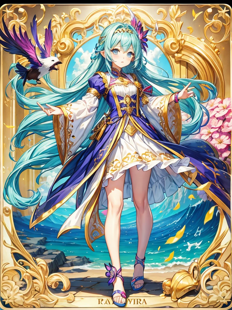 fantasy world girl with colorful hair, accessories, detailed clothes