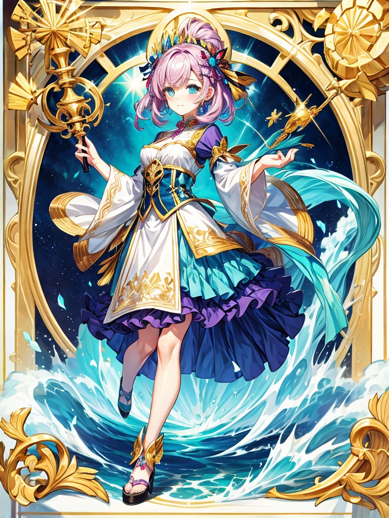 fantasy world girl with colorful hair, accessories, detailed clothes