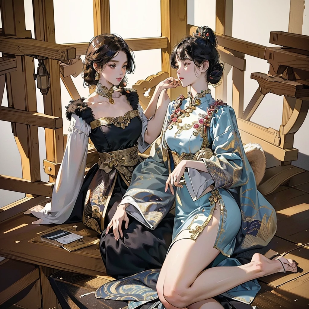 (Masterpiece:1.2, premium), (realist, photorealist:1.4), beautiful illustration, (Natural side lighting, movie lighting),
looking at the viewer, 1 girl, Japanese, girl de secundaria, Perfect face, cute and symmetrical face, shiny skin,
(wide, pierce hair, by rubio), hair between the eyes, gold eyes, long eyelashes, (medium breasts), slender,
beautiful hair, beautiful face, Beautiful detailed eyes, beautiful clavicle, beautiful body, beautiful chest, beautiful thigh, nice legs, beautiful fingers,
(girl,whole body,(detailed face:1.2), Masterpiece, fashion,chinese dress,, medium hair, black fur, two tails, blunt bangs, Brown eyes,