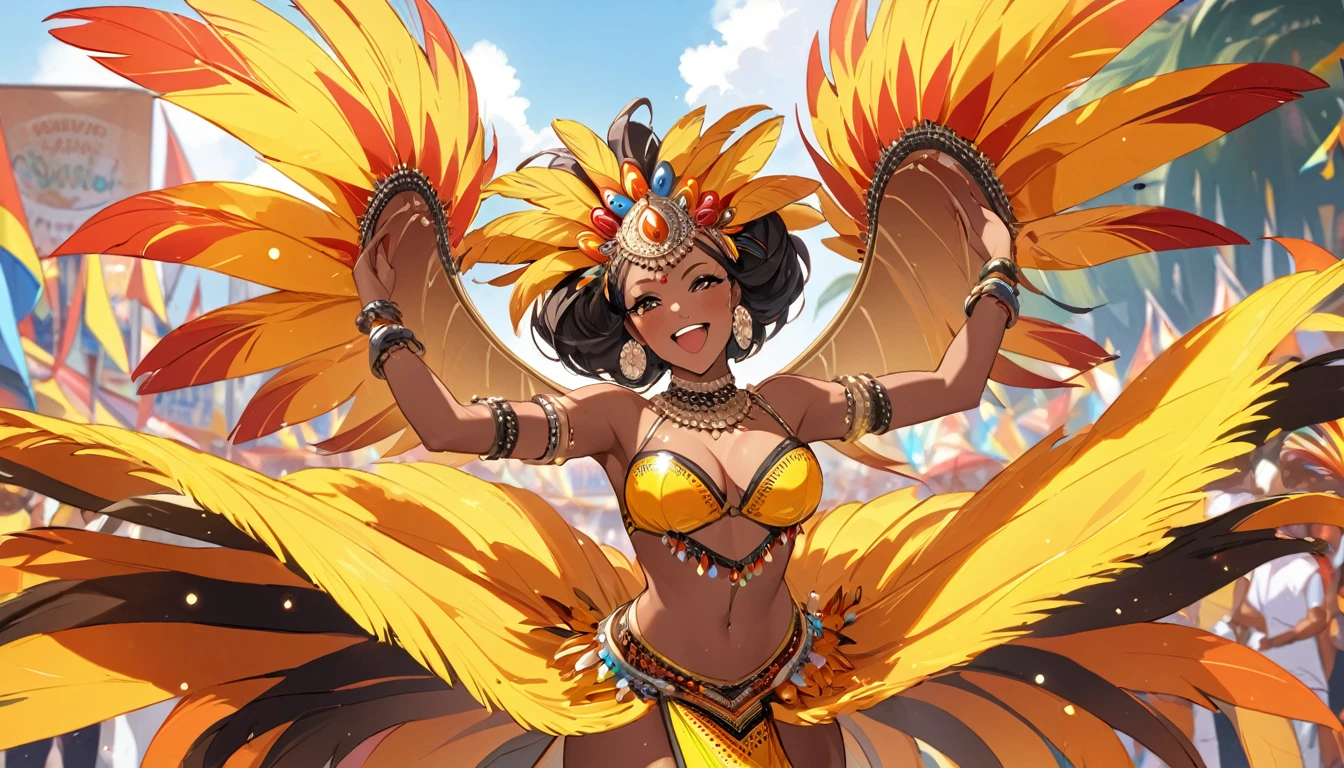 (Highest quality), Black woman in samba costume,carnival, dance,Festivals