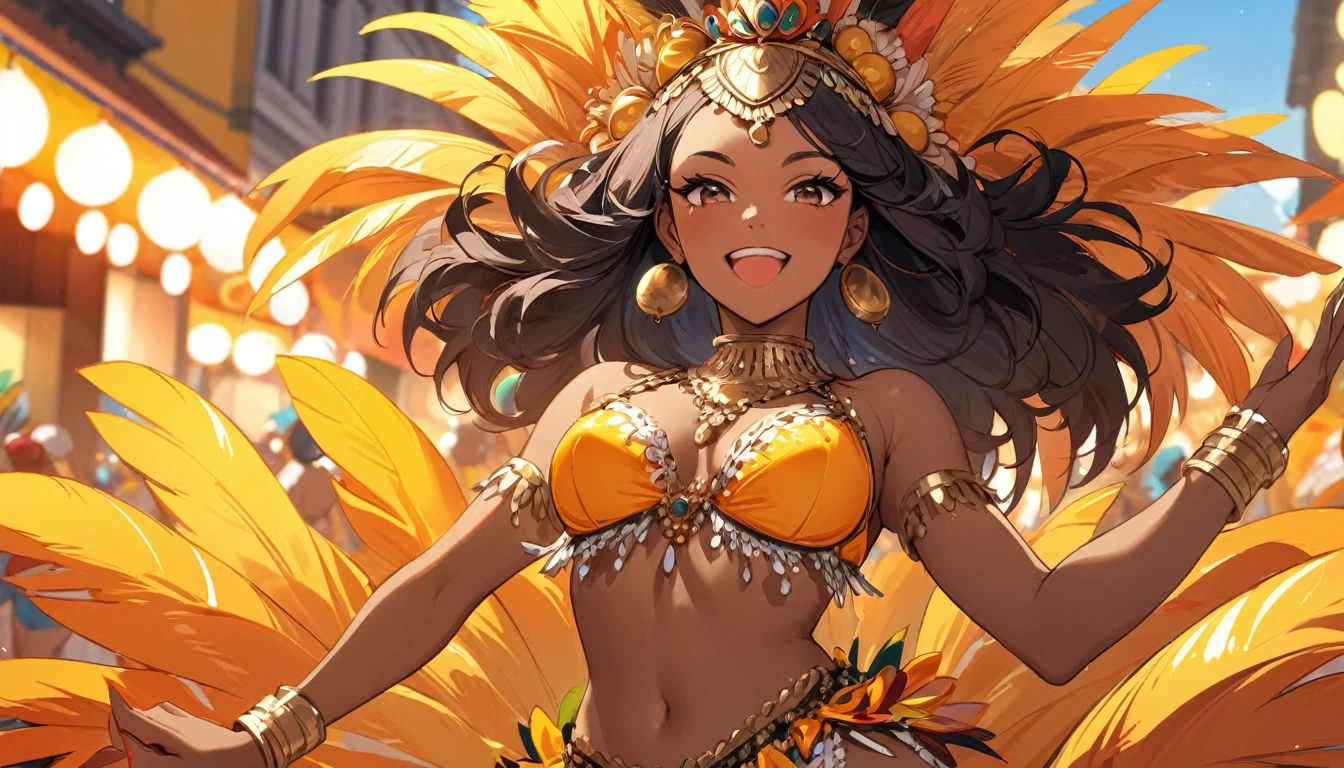 (Highest quality), Black woman in samba costume,carnival, dance,Festivals