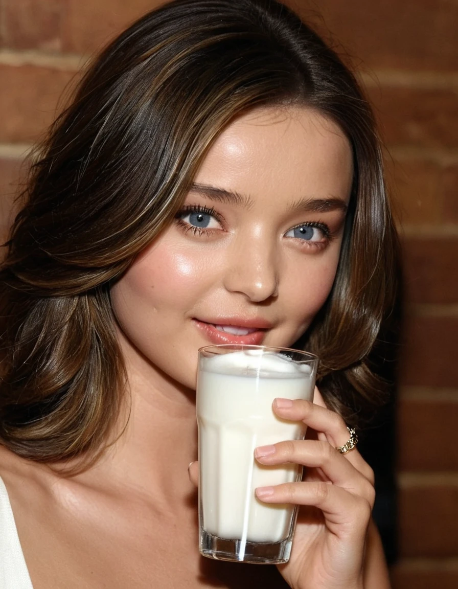 young miranda kerr, face, drinking milk