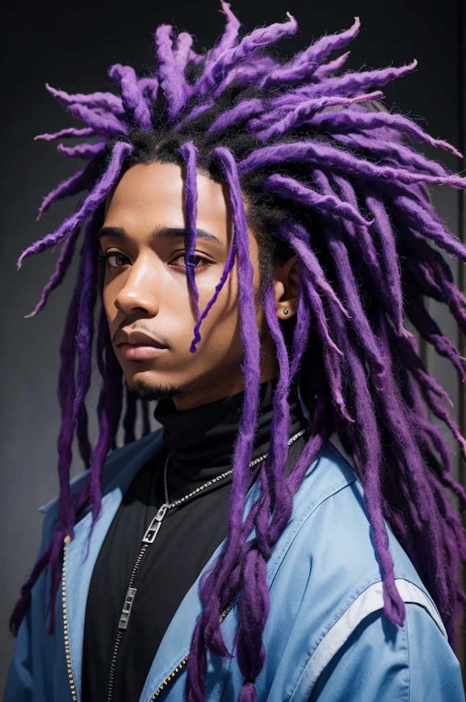 Photo character anime black man With medium purple and light blue dreads