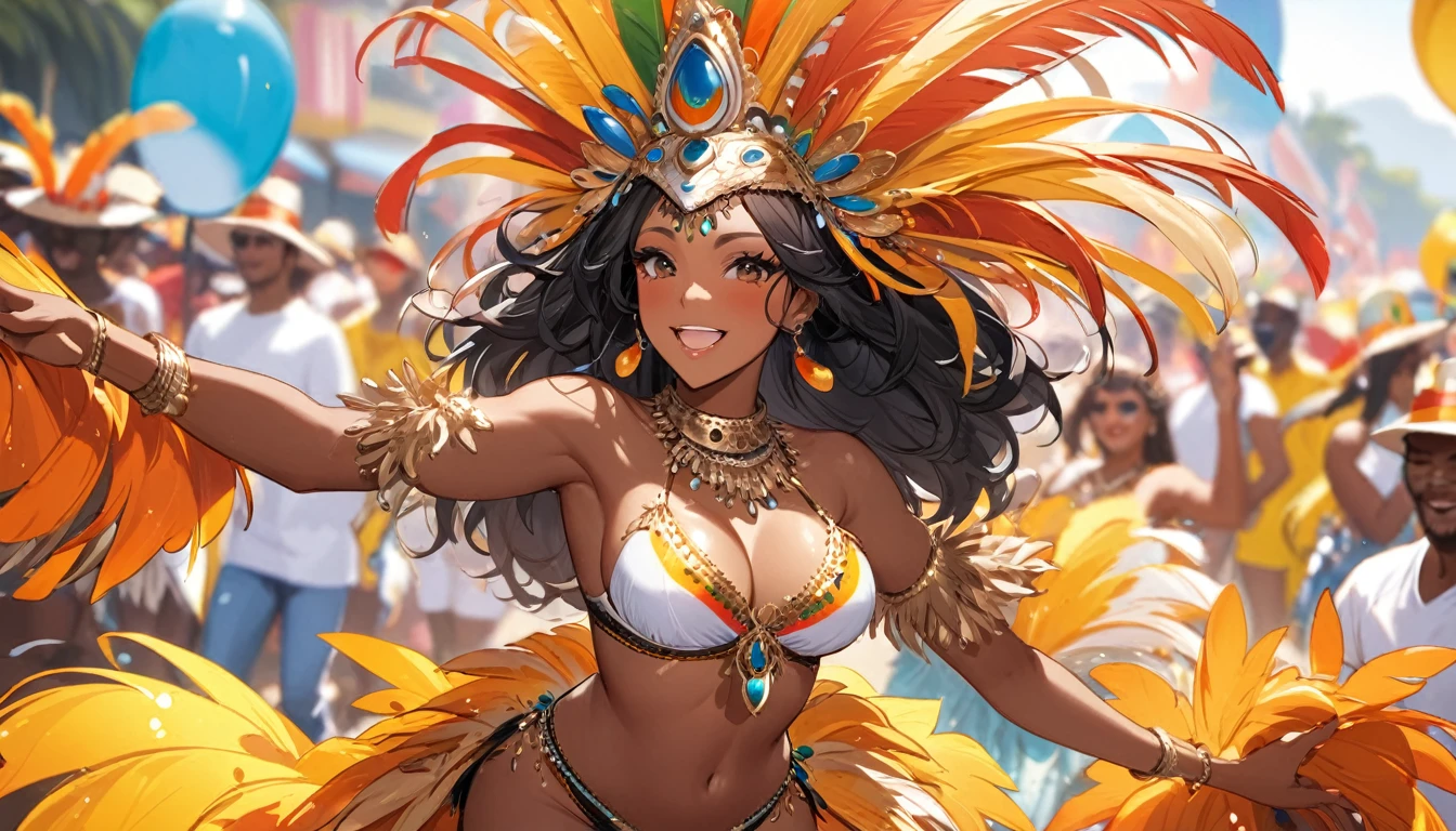 (Highest quality), Black woman in samba costume,sexy,carnival, dance,Festivals