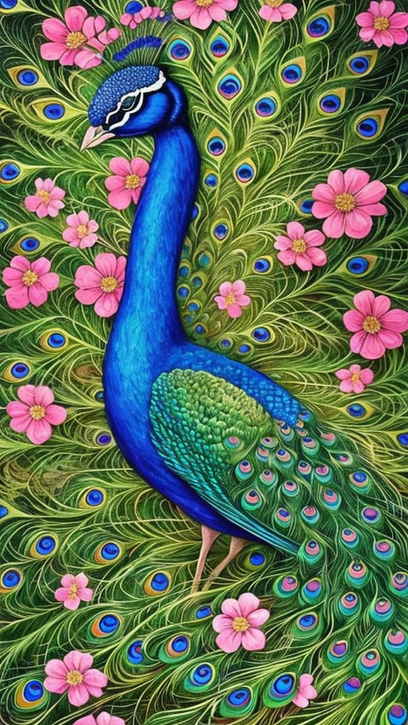 a painting of a peacock with flowers and leaves on it, peacock. intricate, beautiful detail and color, beautiful gorgeous digital art, beautiful illustration, beautiful and graceful, gorgeous digital art, full of colors and rich detail, beautiful!!! digital art, peacock, by Nene Thomas, by Yang J, elegant and ornate, birds f cgsociety