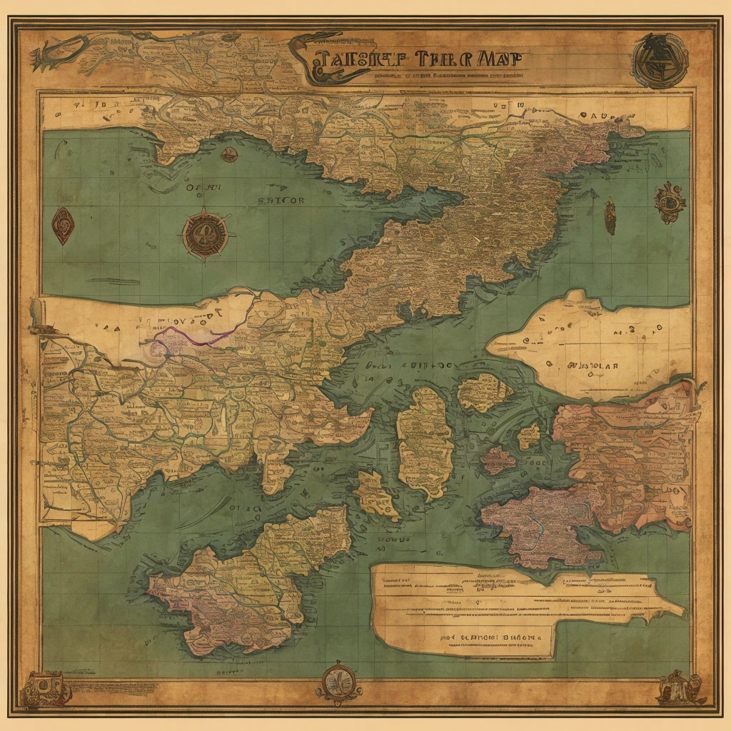 Tabletop RPG style map, The map must be 2D, like a real old map