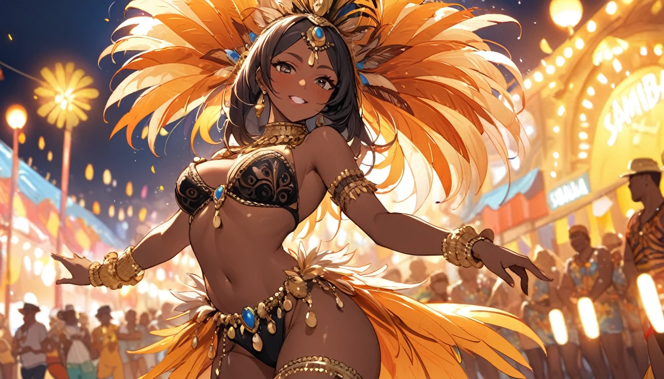 (Highest quality), Black woman in samba costume,sexy,carnival, dance,Festivals