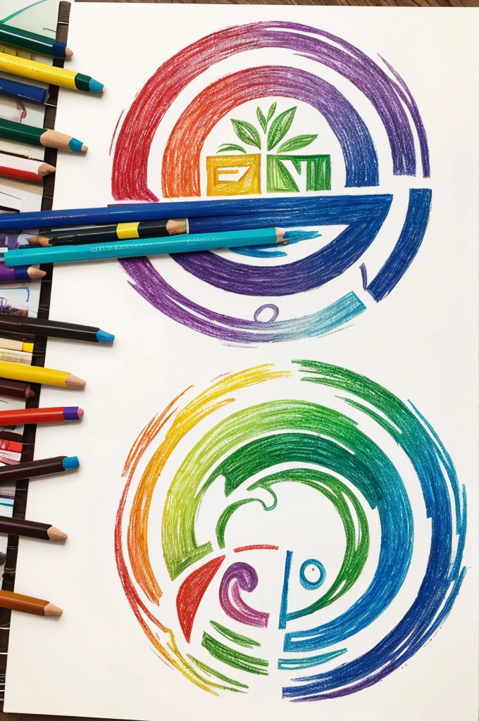 Logo for a project called Eco Aventura that has a drawing of a rainbow and a sign that says eco adventure, a color pencil sketch by Verónica Ruiz de Velasco, cg society contest winner, ecological art, environmental art work, Logo art, Earth and pastel colors, Design, colorful image, Art Project, environmental portrait, colorful drawing, colored drawing, lorenzo vitturi