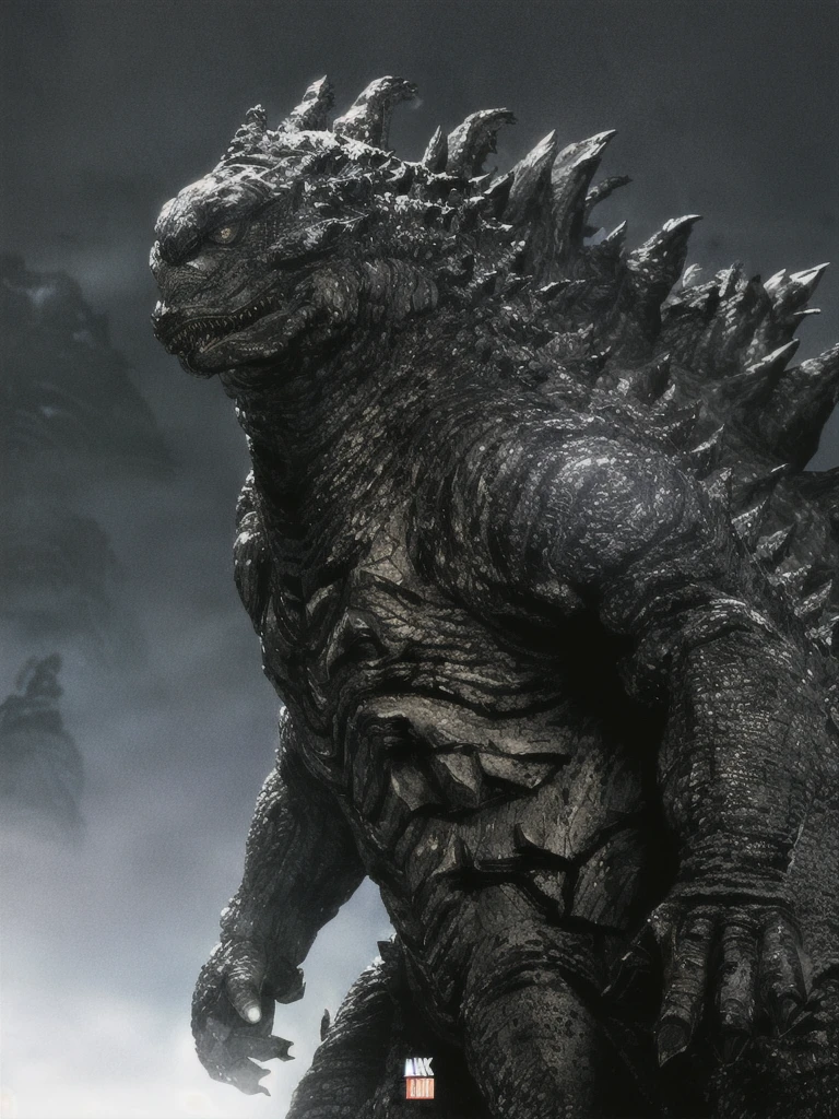 Godzilla statue with a black background and a white background, character portrait of Godzilla, Godzilla, Godzilla portrait, trex from Godzilla (2014), Monsters, shin Godzilla, Monsters-eiga, liam neeson versus Godzilla, Monsters towering above new york, Chad, Jermon Gander, mechaGodzilla, Fan Art