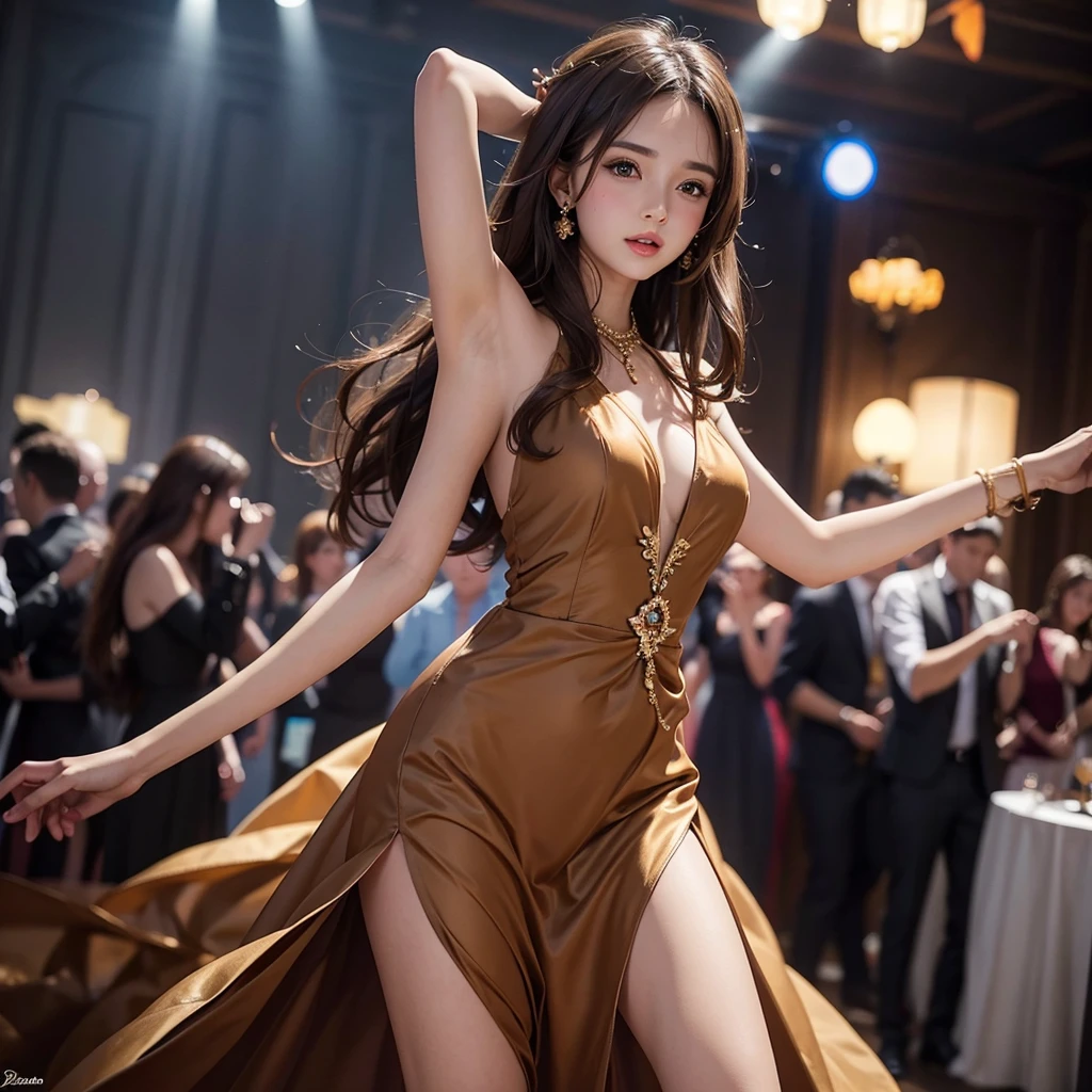 Girl in New Year's dress, (New Year's ball in pussy:1.5)