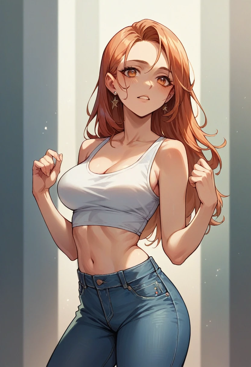 22 years old girl crop top and jeans half