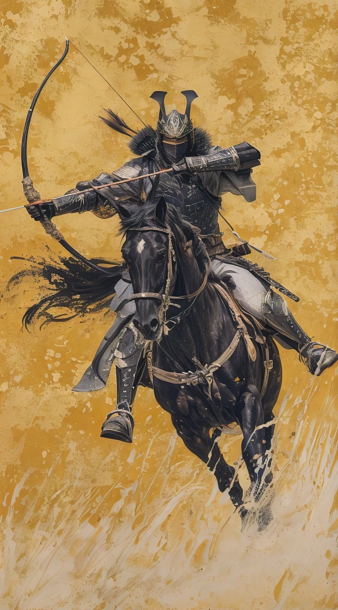 a yabusame, japanese horseback archer in action, 1 person, detailed realistic figure, intricate armor, intense action pose, dramatic lighting, cinematic composition, ultra-detailed, 4k, HDR, hyper-realistic, photorealistic, masterpiece, professional digital art, vibrant colors, warm lighting, heroic, dynamic