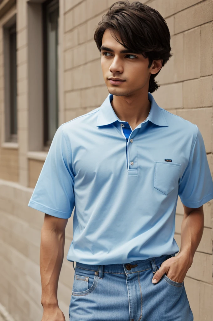 Blue and beige collared t-shirt