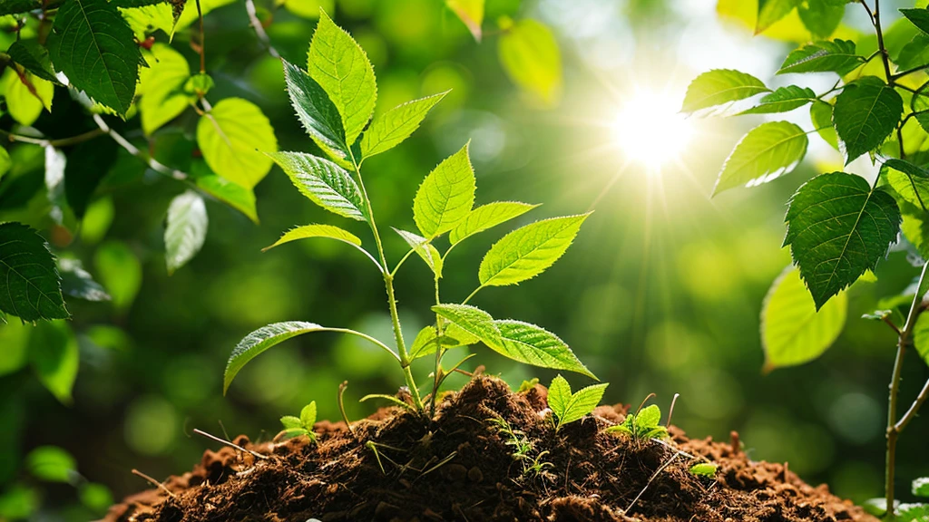 World Earth Day banner. Young green plant growing at sunlight, save clean planet, ecology concept, Environment, generative ai