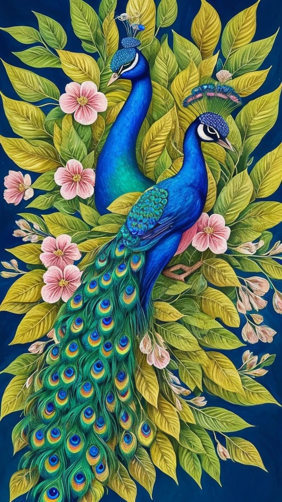 a painting of a peacock with flowers and leaves on it, peacock. intricate, beautiful detail and color, beautiful gorgeous digital art, beautiful illustration, beautiful and graceful, gorgeous digital art, full of colors and rich detail, beautiful!!! digital art, peacock, by Nene Thomas, by Yang J, elegant and ornate, birds f cgsociety