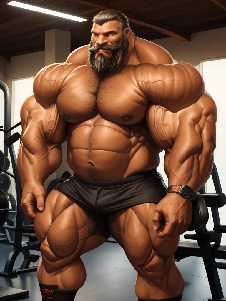 realistic, hyper realistic, detailed muscle, old man, long beards, thick mustache, good anatomy, masterpiece, art winner, gym, extremely huge muscular, massive muscular, full-body, well-muscled old man. ((extremely muscle size, super thick arms, huge pec, extremely wide pectoral , huge arms)).  and add details to make it attractive and interesting. Add textures and details to make the image more realistic, Make sure the resulting image is high resolution, 8K quality."