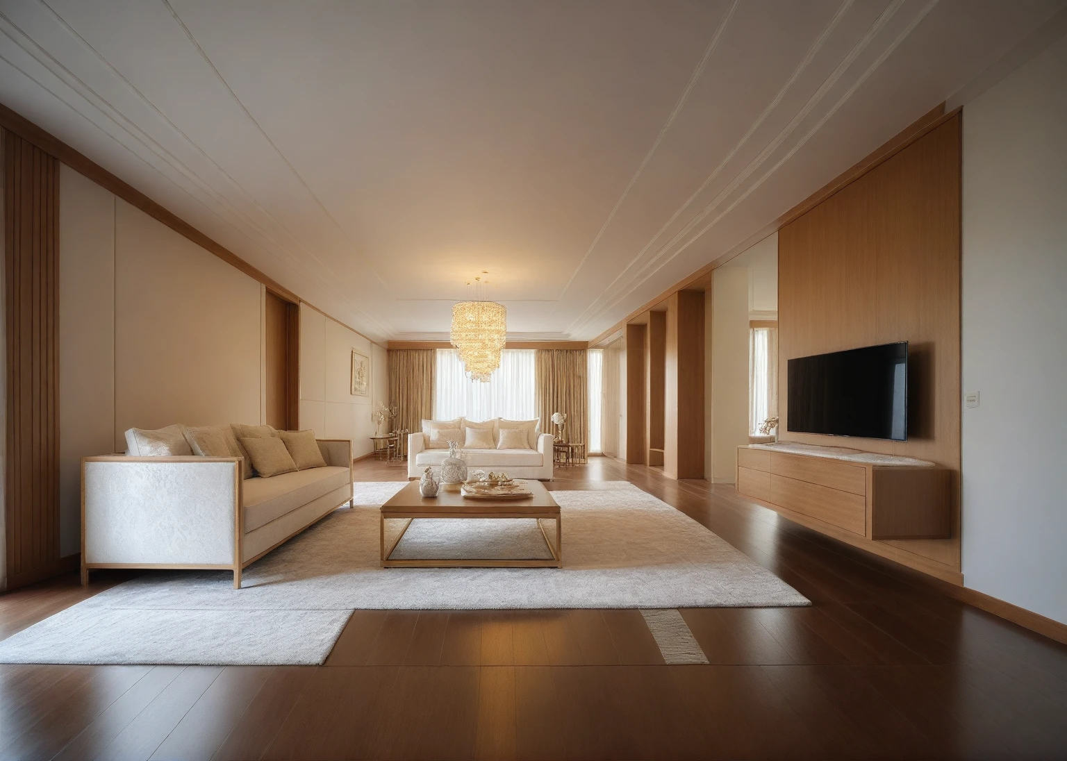 ,Masterpiece, Best quality,8K, Ultra-high resolution,When you step into the (living: 1.1) ,Immediately surrounded by a rich atmosphere of luxury. The space  was covered with a soft white fluffy blanket,It is so comfortable,So much so that you can't help but indulge in it。Embellished with precious porcelain and white-off gold ornaments。Whenever it is late afternoon,The afterglow from the window spilled on the floor,Soft light and shadow are reflected,It was as if entering a dreamland. ((Wooden chair and table : 1.3)), ((COLUMN MIRROR : 1.3))
