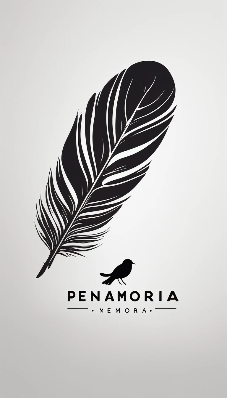 A minimal, modern, simple, cinematic logo design for the brand “Penamemoria". Create a modern, minimalistic, high-quality, logo of a bird feather