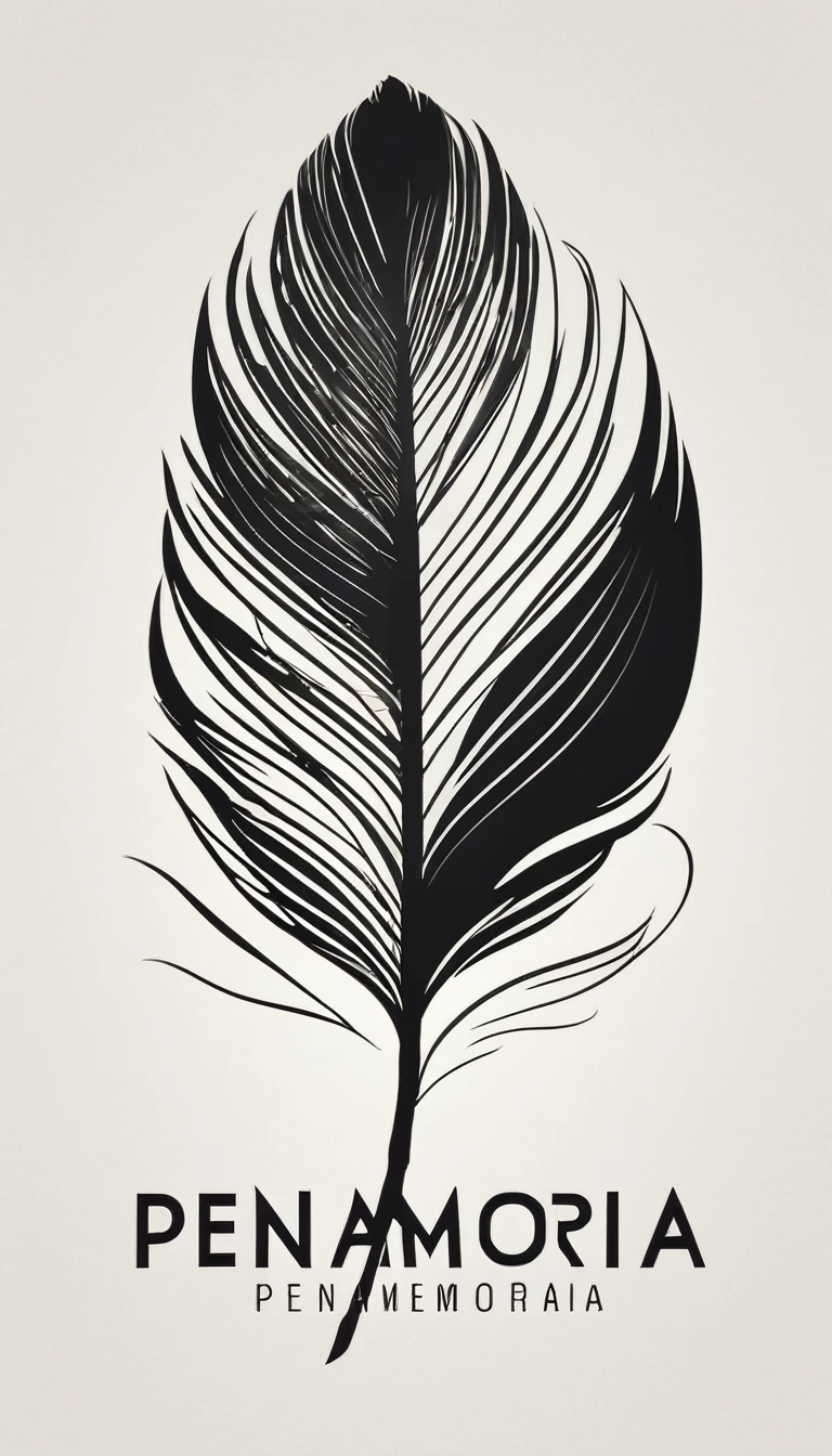 A minimal, modern, simple, cinematic logo design for the brand “Penamemoria". Create a modern, minimalistic, high-quality, logo of a bird feather
