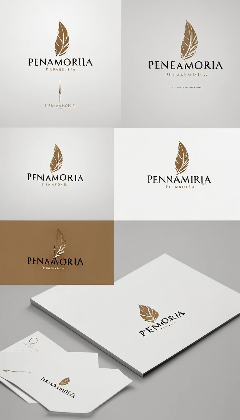 A minimal, modern, simple, cinematic logo design for the brand “Penamemoria". Create a modern, minimalistic, high-quality, logo of a bird feather
