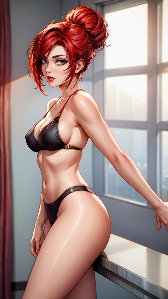 18 year old women, (solo), short red hair, posing erotically, perfect body, slim body, 8k, extremely detailed, best quality
