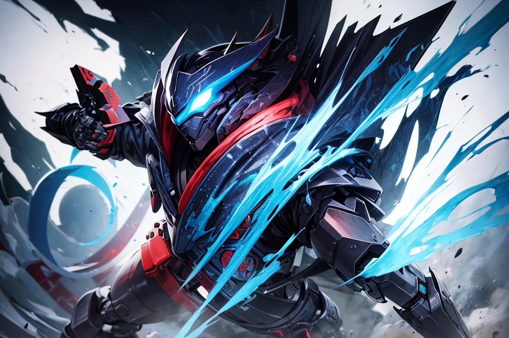 illustraction of techwear, faceless chibi blue dragon ninja robot, mecha future, oni mask,white sticker outline, JAPANESE VIBE detailed design for streetwaer and urban style t-shirts design, full view body, blank all black background