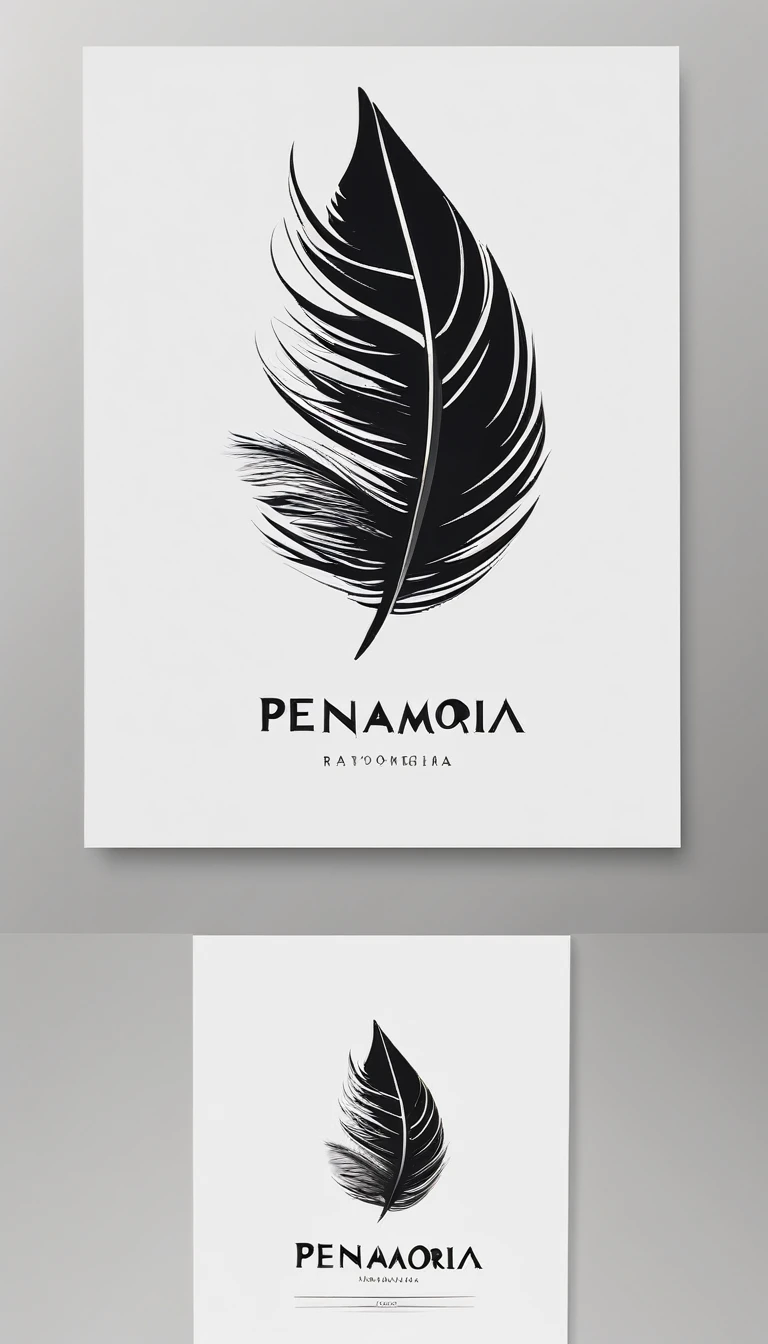 A minimal, modern, simple, cinematic logo design for the brand “Penamemoria". Create a modern, minimalistic, high-quality, logo of a bird feather