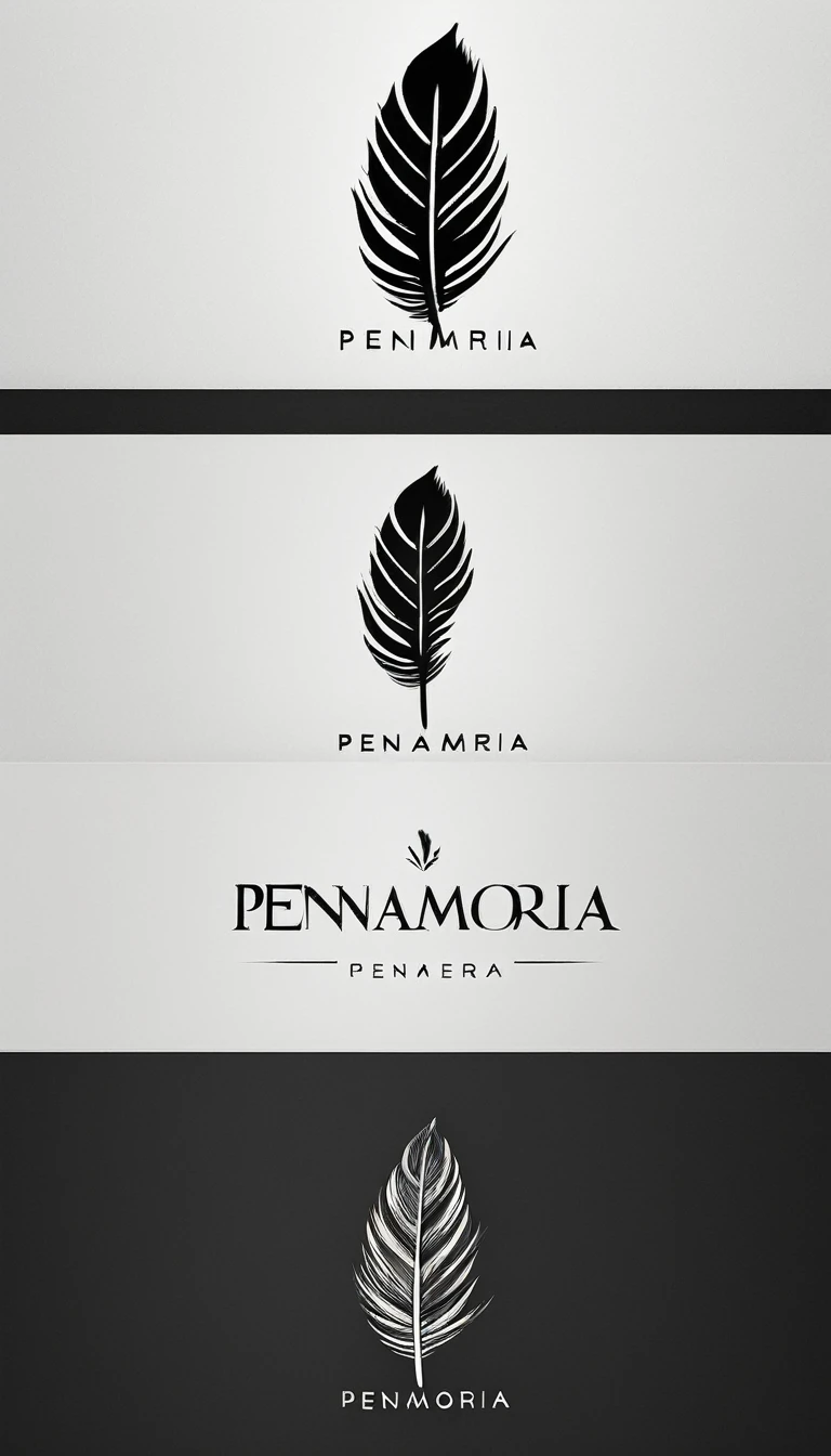 A minimal, modern, simple, cinematic logo design for the brand “Penamemoria". Create a modern, minimalistic, high-quality, logo of a bird feather
